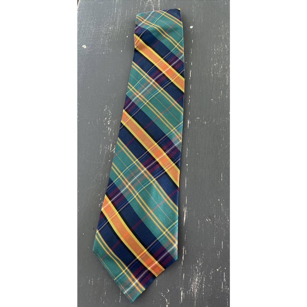 Mario Ferrari Mens 100% Silk Necktie Multicolored Plaid EUC